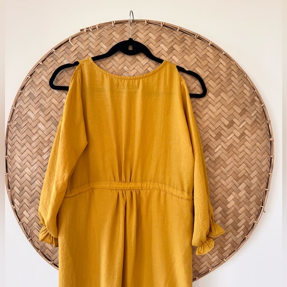 STUNNING CLAUDE TULUM MUSTARD V-NECK BOHO DRESS W/ SLIT SLEEVES‎ NWOT - Picture 12 of 12